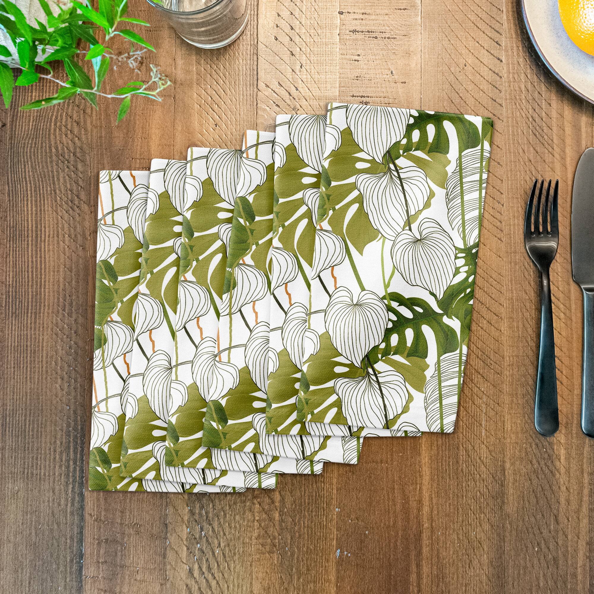 Yellow Green Monstera 10" x 10" Cotton Twill Napkin